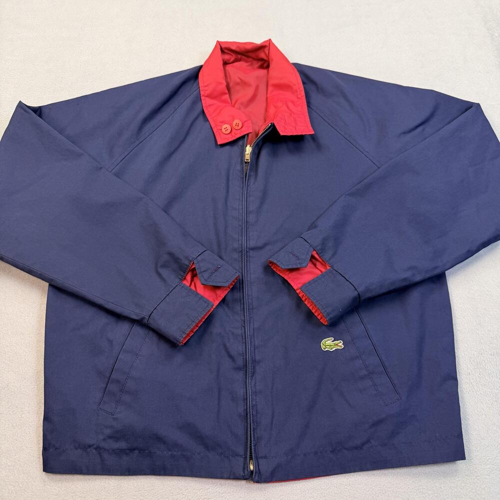 Vintage Izod Lacoste Jacket Mens Medium Blue Red Reversible Nylon Windbreaker